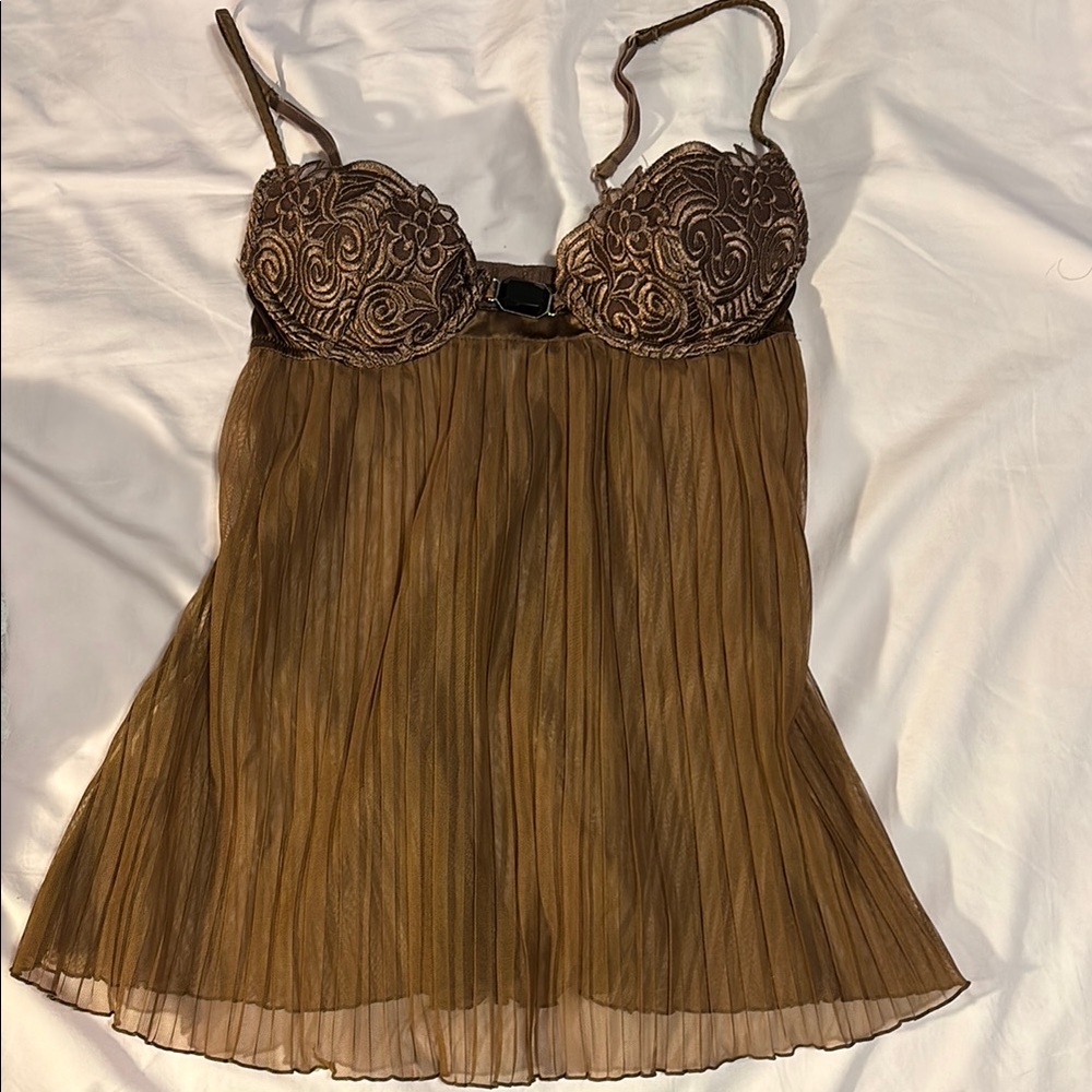 Vintage Y2K LaSenza Brown Pleated Top